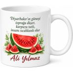 Tupya Gift Diyarbakır Karpuz Temalı Isimli Baskılı Kupa Bardak Özel Tasarım Hediye - Adet - Beyaz