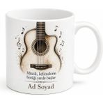 Tupya Gift Gitar Telleri ve Akustik Kasa Çizimli Melodik Tınılarla Dinlenen Kupa Bardak Hediye - Adet - Beyaz
