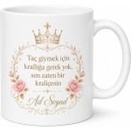 Tupya Gift Isme Özel Kraliçe Yazılı Baskılı Kupa Bardak Hediye - Adet - Beyaz