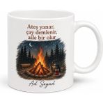 Tupya Gift Kamp Severlere Kamp Ateşi Temalı Baskılı Porselen Kupa Bardak Aile Hediye - Adet - Beyaz