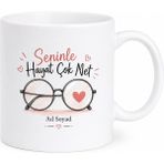 Tupya Gift Seninle Hayat Çok Net Miyop Aşk Gözlük Kalp Çizimli Sevgiliye Hediye Kupa Bardak - Adet - Beyaz
