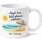 Tupya Gift Yaz Güneşi Plaj Şemsiyesi Çizimli Tatil Planı Yapanlar Kupa Bardak Hediye - Adet - Beyaz