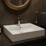 Turavit Vega Dikdörtgen Tezgâh Üstü Beyaz Batarya Delikli Lavabo 60x45 Cm Vg0060