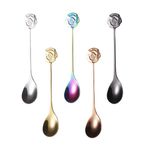 Turbokey Yaratıcı Gül Tarzı Espresso Kaşıkları, 18/10 Paslanmaz Çelik, Tatlı, Çay, Dondurma, Hediyeler, Düğün Hediyelik Eşyaları, Çok Renkli Küçük Kaşık, Küçük Kaşıklar, 4,9 İnç, 5'li Set (Gül)