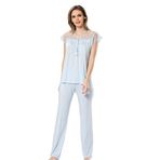 Türen 3197 % 65 Viskon % 35 Polyester Mavi Dantelli Kadın Pijama Takımı