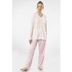 TÜREN Empirme, Yakası Düğmeli, Battal Pijama, Uzun Kollu, Büyük Anne Beden Pijama Takımı Pembe