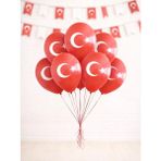 Türk Bayrağı Ay Yıldız Baskılı Balon – Kalisan Milli Bayram Balonu 10'lu - Kırmızı