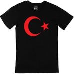 Türk Bayrağı Cep Logo Tasarımlı Siyah Tişört