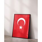 Türk Bayrağı Metal Çerçeveli Gerçek Camlı Tablo,türk Bayrağı Dijital Baskı, Bayrak - 30x40 - Siyah