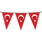 Türk Bayrağı Şerit İpli Üçgen - 10 Adet Bayrak Şerit