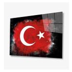 Türk Bayrağı Siyah Fon Cam Tablo