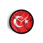 Türk Bayrağı Temalı Dekoratif Modern Duvar Saati - 25cm - Önü Camlı Siyah Kasa - Sessiz Mekanizma, JH1263S25SKP