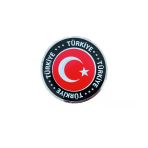 Türk Bayrağı Türkiye Yazılı Yuvarlak Etiket Metal Sticker 7cm