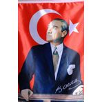 Türk Bayrağı ve ATATÜRK, Atatürk Baskılı Türk Bayrağı Atatürk Posteri 100x150 Cm Dijital Baskı