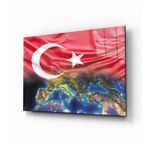 Türk Bayrağı ve Dünya Cam Tablo 4mm Dayanıklı Temperli
