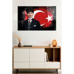 Türk Bayrağı ve Mustafa Kemal Atatürk Portresi Cam Tablo, Darbelere Dayanıklı Kırılmaz Cam Hediyelik - 30 x 45