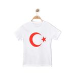 TÜRK BAYRAK BASKILI AY YILDIZLI BEYAZ ÇOCUK TİŞÖRT %100 Pamuk (Bir Beden Büyük Önerilir )