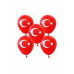 Türk Bayraklı Balon 5’li 25 cm Parti Süsleme 23 Nisan 29 Ekim Balon Seti Kırmızı Bayraklı Balon