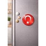 Türk Bayraklı Cam Buzdolabı Magneti – 6 cm Parlak Yüzey Güçlü Mıknatıslı Dekoratif Süs