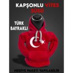 Türk Bayraklı Hediyelik Kapşonlu Vites Aksesuarı, Vites Poları, Vites Süsü Vites Hoodie