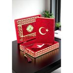 Türk Bayraklı Kuranı Kerim Hediyelik Set Pleksi Süslemeli Kadife Kutu, Bayrak Ve Tesbih
