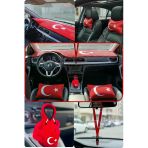 Türk Bayraklı Torpido Örtüsü & Dijital Baskılı Araç Yastığı & Vites Kılıfı Polar & Oto Ayna Askısı