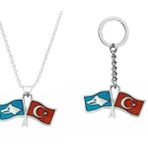 Türk Bozkurt İkili Bayrak Kolye Anahtarlık&Çanta Süsü 2 li Set