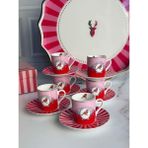 Türk Kahve Fincanı Bird Red&pink 6 Kişilik 12 Parça - 12 Adet - 90 ml