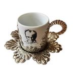 Türk Kahvesi Fincan Takımı 6 Kişilik Fincan Metal Döküm Baskılı Hediyelik Gümüş Renk Atatürk