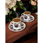 Türk Kahvesi Fincanı 2 Kişilik 4 Parça - 90 ml - Porselen - Çiçek-Lale Model