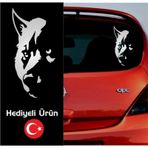 Türk - Kurt Silüeti Sticker Metalik Gümüş Gri