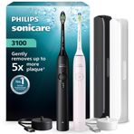 Türk Philips Sonicare 3100 Sonic Şarjlı Diş Fırçası 2'li Paket, Siyah ve Toz Pembe, 5 Kat Plak Temizliği, Basınç Sensörü, 14 Gün Şarj Ömrü, 3 Hız Ayarı,2 Şarj Standı, 2 Seyahat Kabı - HX4072/42