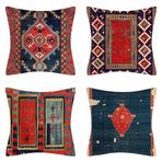 Türk Vintage Desenli Yastık Kılıfı Seti 4'lü Paket Keten Yastık Kılıfı Ev Oturma Odası Kanepe Bahçe Kanepe Araba için Yumuşak Polyester (Çift baskılı) 20x20inç/50x50 cm