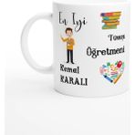 Türkçe Öğretmeni Hediyesi – Kişiye Özel Porselen Kupa Bardak, Çift Taraf Baskılı, 300 Ml, Kutulu - 1 Adet