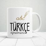 Türkçe Öğretmenlerine Özel Öğretmenler Günü Hediyelik Baskılı Kupa - Beyaz - 300 ml