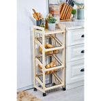Turkco Doğal & Metal Serisi Tekerlekli Mutfak Rafı - 3 Sepetli Ahşap Sebzelik, Düzenleyici, 95x32x35cm