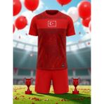 Türkiye 2026 Fifa Dünya Kupası Milli Takım Halı Saha Forma Kırmızı Şortlu Çocuk - 3 - 4 Yaş