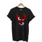 Türkiye Ay Yıldız Türk Bayrağı Kartal Tasarım Baskılı %100 Pamuk Regular Fit Bisiklet Yaka T-Shirt - 3XL - Siyah