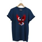 Türkiye Ay Yıldız Türk Bayrağı Kartal Tasarım Baskılı %100 Pamuk Regular Fit Bisiklet Yaka T-Shirt - Lacivert