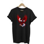 Türkiye Ay Yıldız Türk Bayrağı Kartal Tasarım Baskılı %100 Pamuk Regular Fit Bisiklet Yaka T-Shirt - Siyah - XL