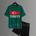 Türkiye Milli Takım Baskılı Futbol Forma Siyah Tişört Kadın Erkek Unisex T-Shirt Şort Takımı - 2XL - Yeşil