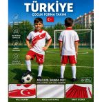 Türkiye Milli Takım Yakalı 02 Özel Tasarım Beyaz-Kırmızı Çocuk Futbol Forması Takımı 4 Lü Set Forma+Şort+Çorap+Bileklik (Y01)