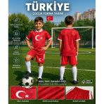 Türkiye Milli Takım Yakalı Özel Tasarım Kırmızı-Beyaz Çocuk Futbol Forması Takımı 4 Lü Set Forma+Şort+Bileklik+Çorap (Y04)