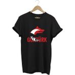 Türkiye Türkçü Bozkurt Baskılı Ay Yıldız Kırmızı Beyaz Kurt ve Göktürk Yazısı Regular Fit T-Shirt - Siyah