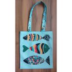Turkuaz Balık Desenli Bez Plaj ve Omuz Çantası - 35X37