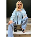 Turkuaz Çizgili Over Fit Gömlek Mg1525
