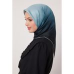 Turkuaz Geçişli Twill İpek Eşarp