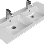 Turkuaz İbiza Etajerli Lavabo 121X51 Cm (Çift Hazneli, Çift Batarya Delikli) Beyaz