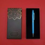 Turkuaz Metal Touchpen Tükenmez Kalem - Mandala Kutulu Özel Hediye