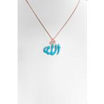 Turkuaz Mineli Arapça Allah Gümüş Kolye